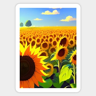 STYLISH SIMPLE SUNFLOWER FIELD WITH PALE BLUE SKY Sticker